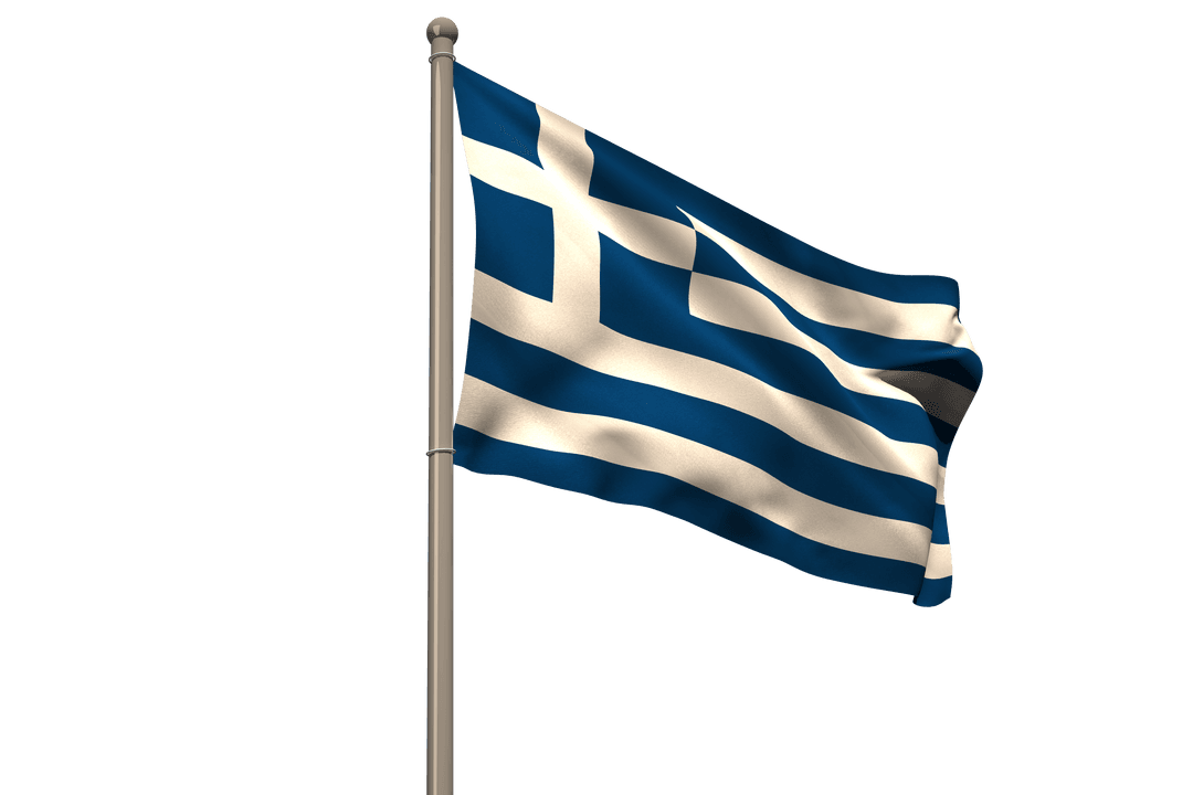Greek Flag on Pole with Transparent Background