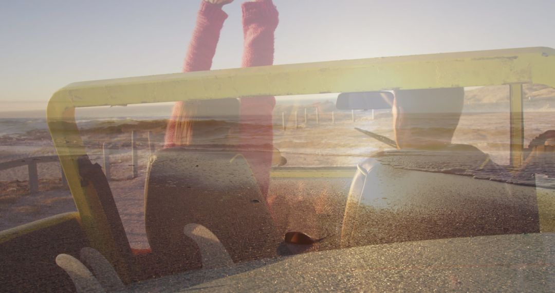 Romantic Beach Car Ride at Sunset