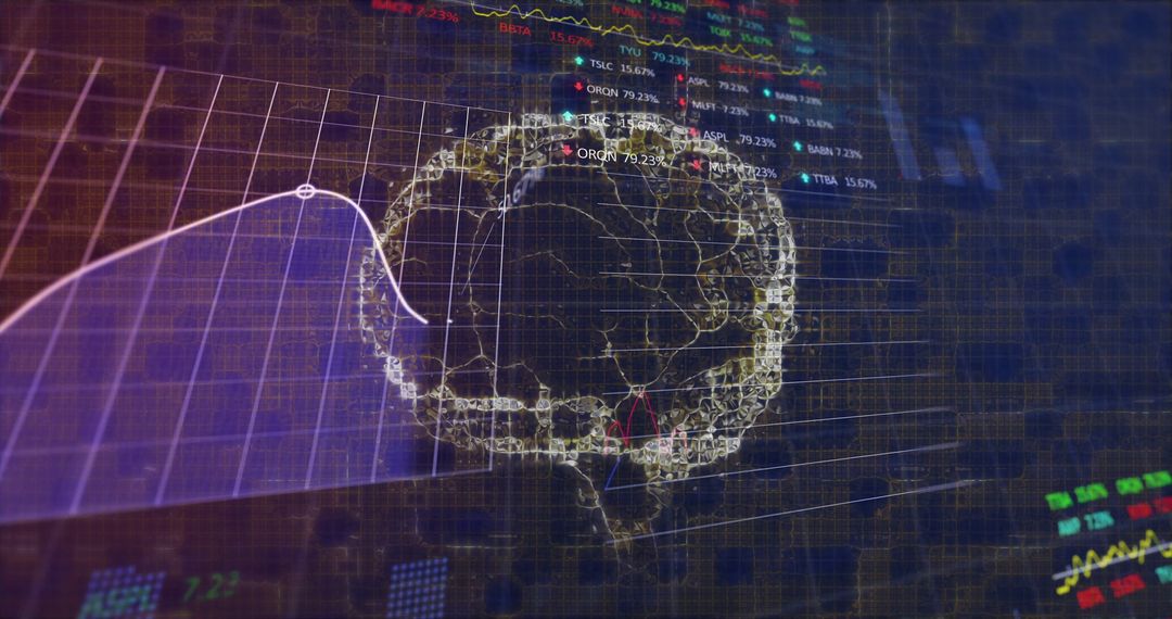 Futuristic Technology Dashboard with Wireframe Skull and Analytics