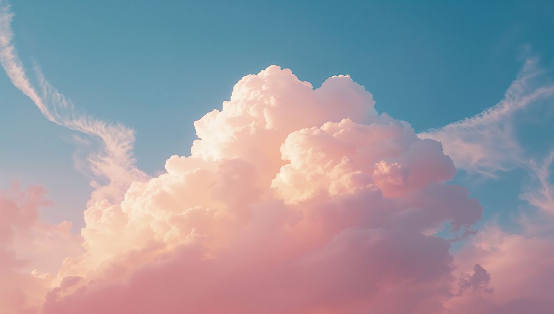 Pink Tinted Cumulus Cloud Formation in Clear Sky