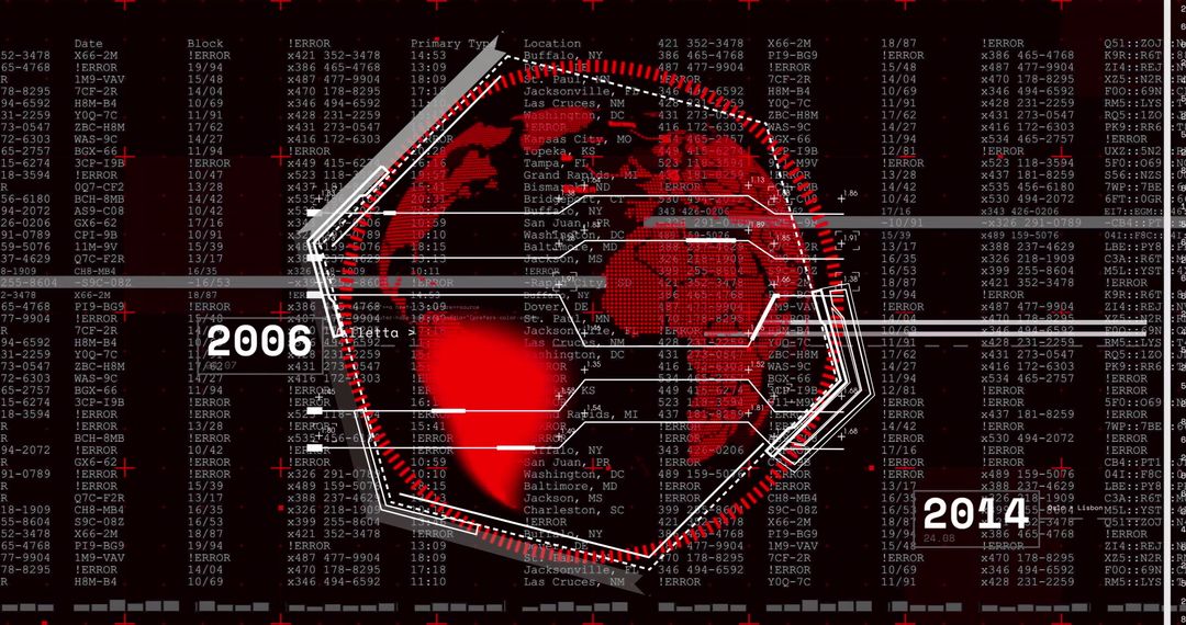 Digital World Map with Data Points Over Time Between 2006 and 2014