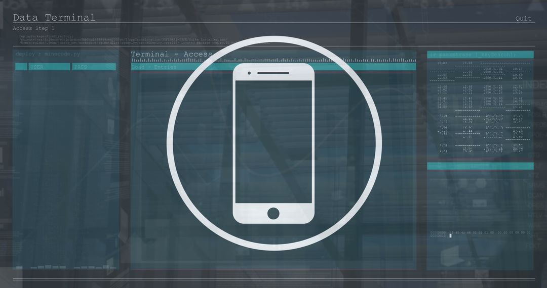 Smartphone Interface with Data Processing Overlay in Office
