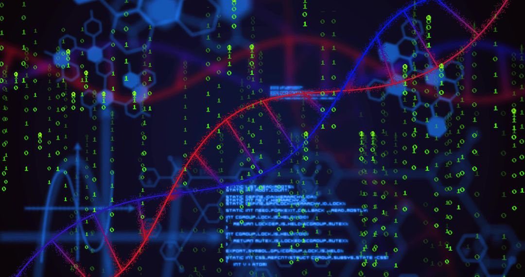 Neon DNA Data Stream Double Helix with Binary Code Futuristic Bioinformatics