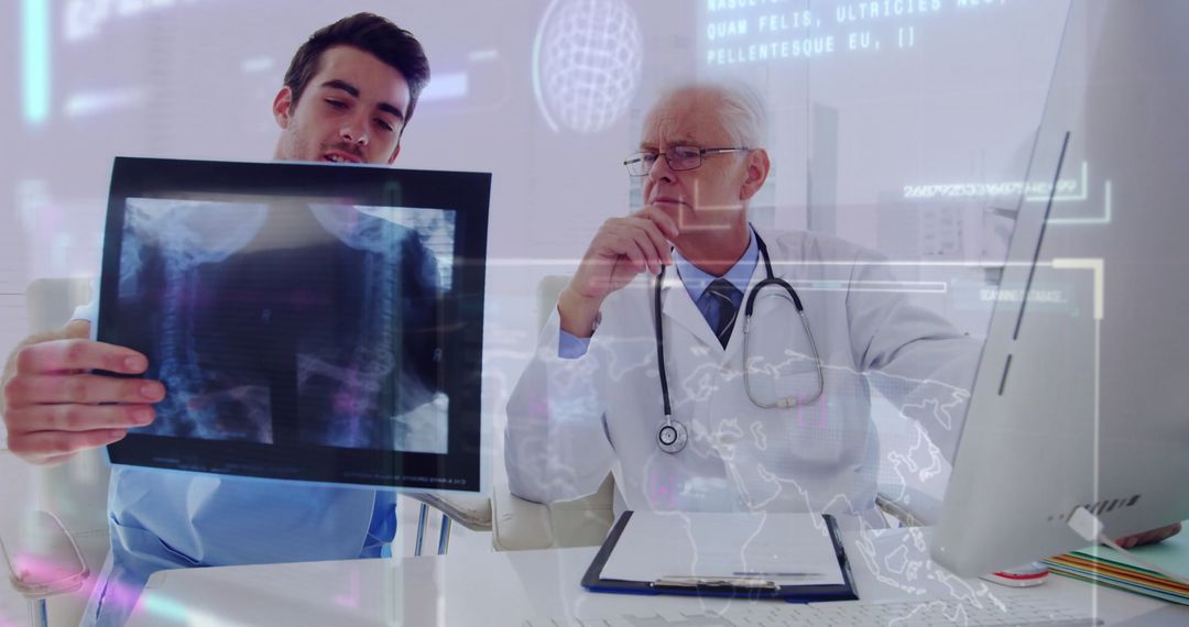 Doctors Analyzing X-ray with Advanced Digital Technology Interface