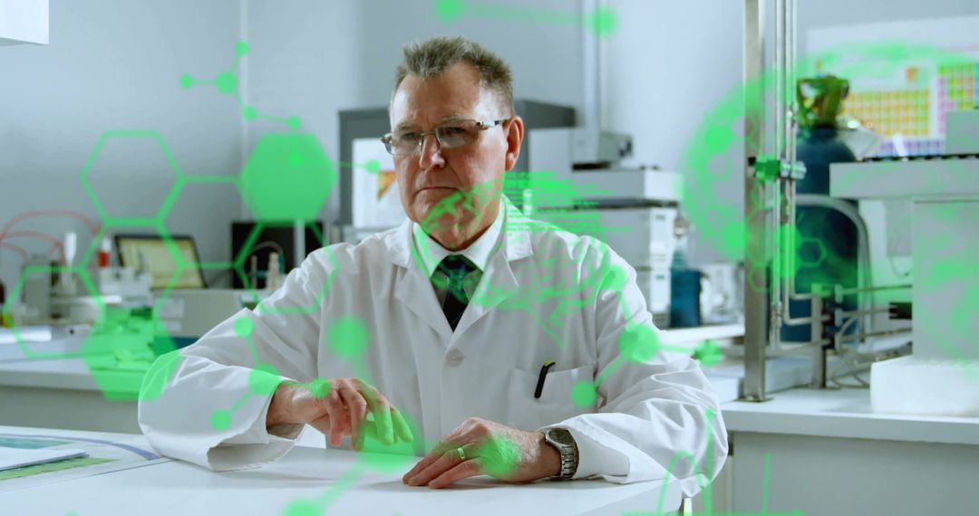 Caucasian Scientist Analyzing Data in Advanced Laboratory Environment