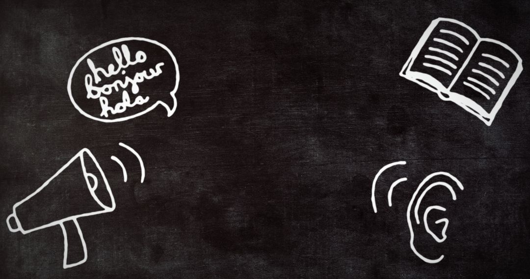 Multilingual Greetings Hand-Drawn on Chalkboard