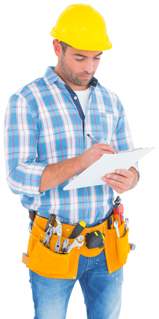 Transparent Construction Worker Writing on Clipboard Clip Art