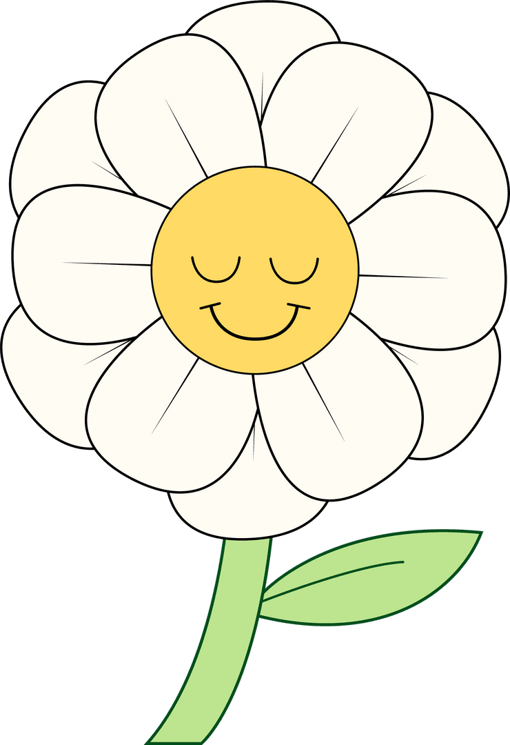 Smiling Cartoon Daisy with Transparent Background Character Illustration