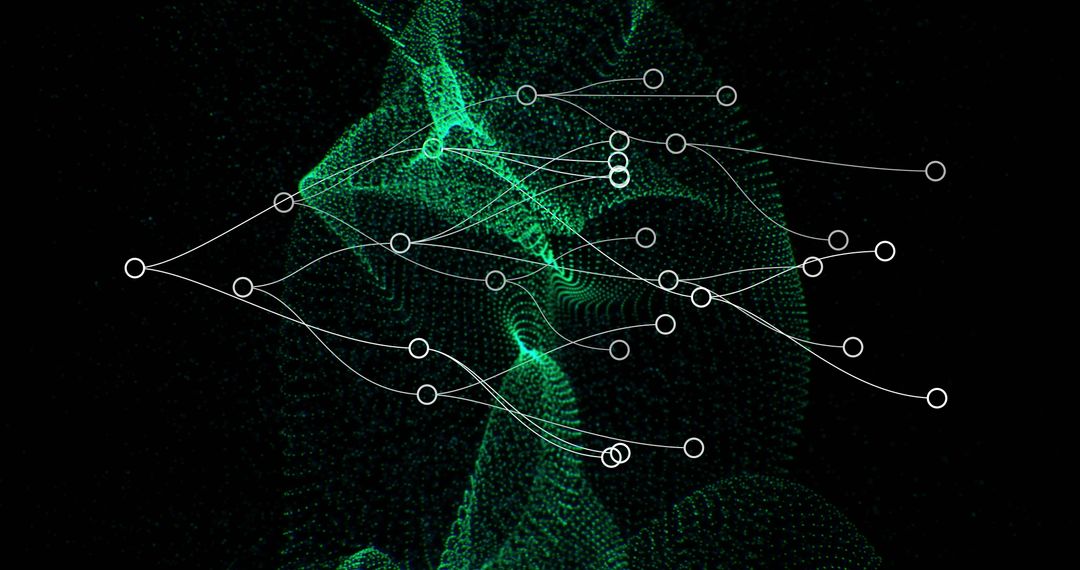 Futuristic Network with Green Mesh and White Nodes in Dark