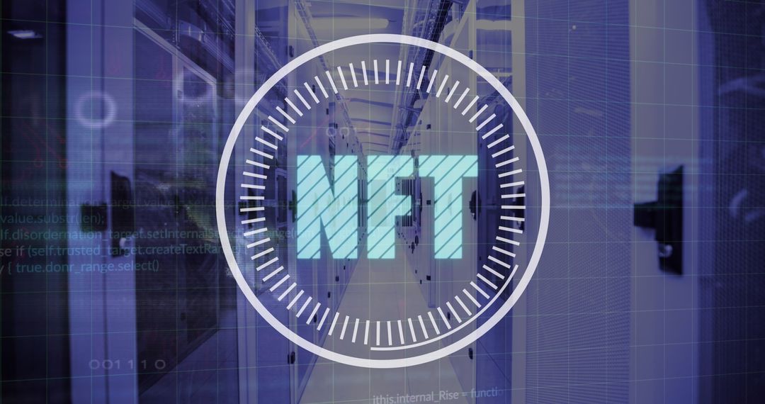 Digital NFT Concept with Futuristic Server Room and Blockchain Technology