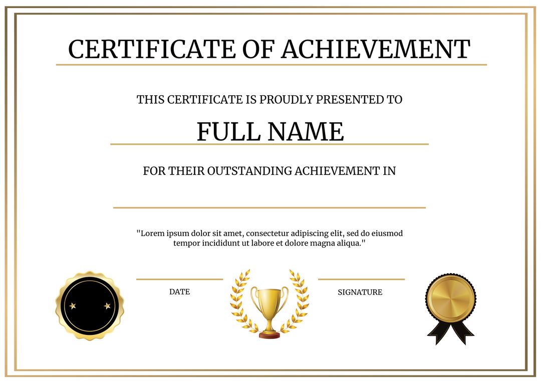 Elegant Certificate of Achievement Design Template with Gold Accents - Download Free Stock Templates Pikwizard.com