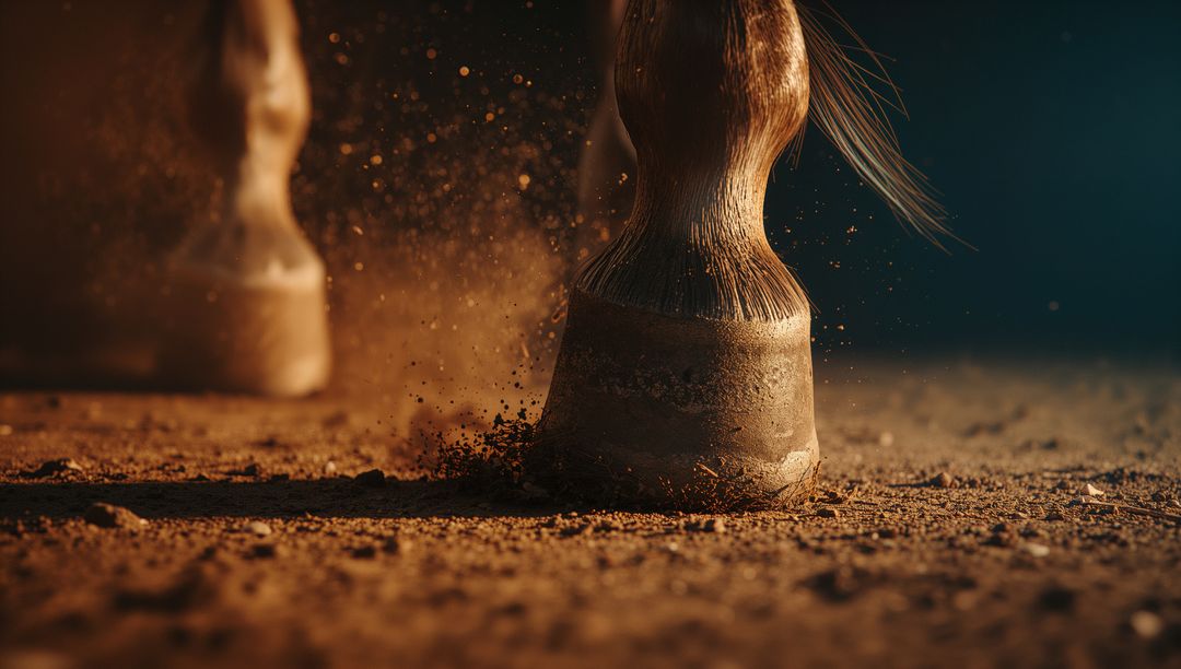 Kicking Horse Hoof Stirring Dust in Riding Arena