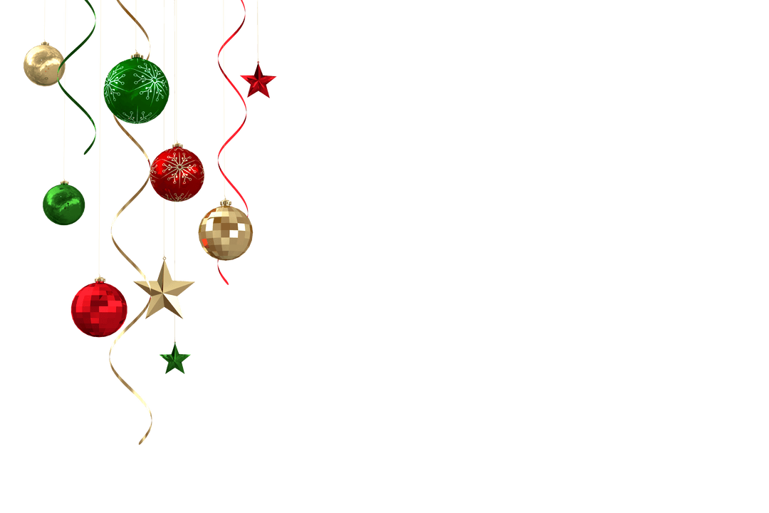 Transparent Christmas Ornaments Hanging with Streamers in Festive Colors