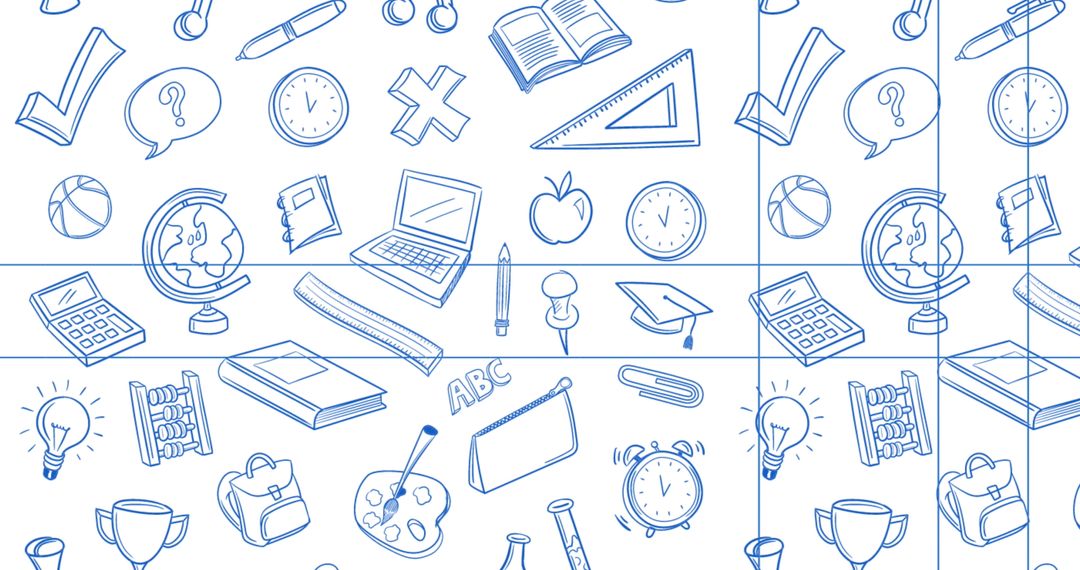 Back to School Items Seamless Pattern in Blue Outline Design