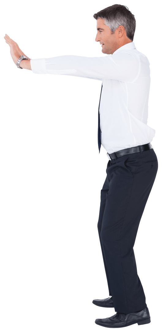 Businessman in Transparent Format Performing Dynamic Pushing Action