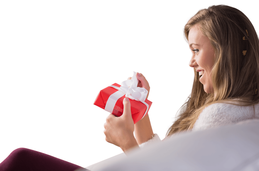 Woman Opening Gift Box Silhouette on Transparent Background