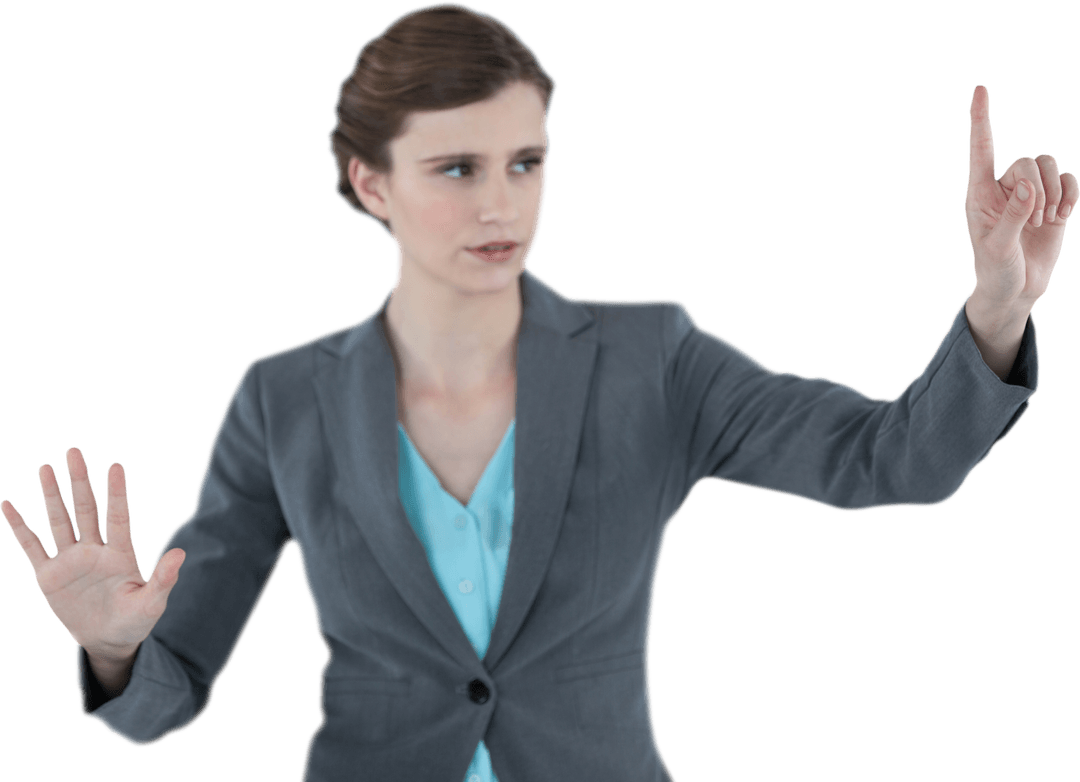 Businesswoman Using Transparent Virtual Touchscreen Technology