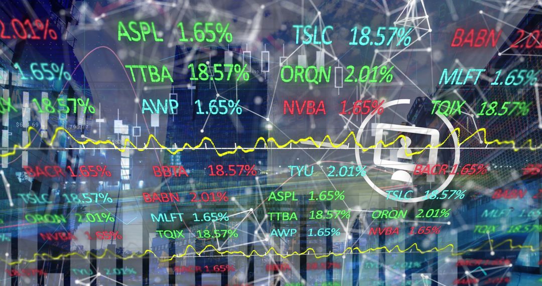 Digital Stock Market Display over Urban Scene