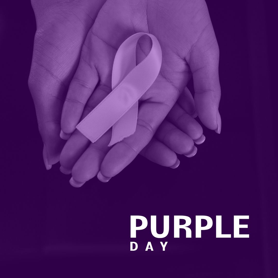 Purple Ribbon Held by Hands for Epilepsy Awareness