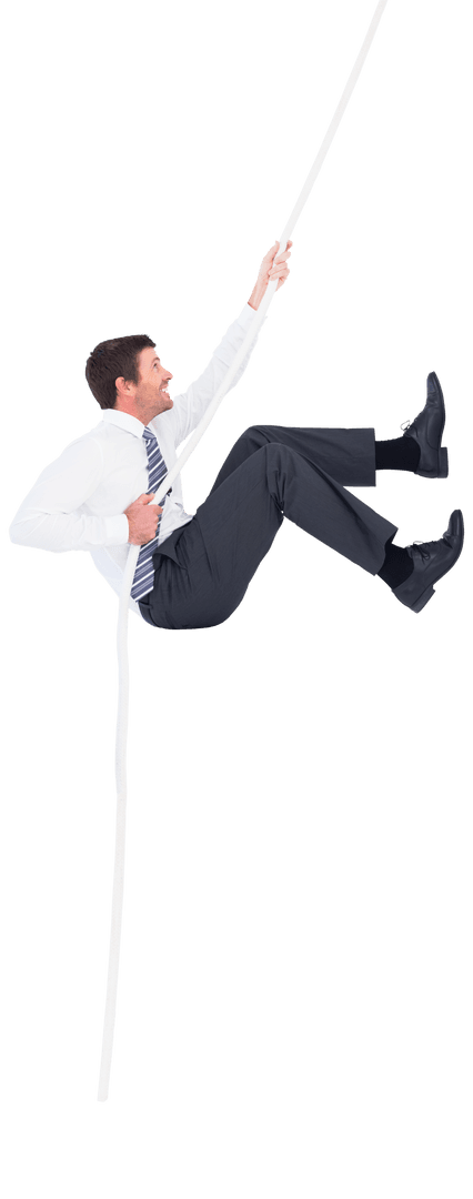 Transparent Businessman Climbing Rope in Formal Attire