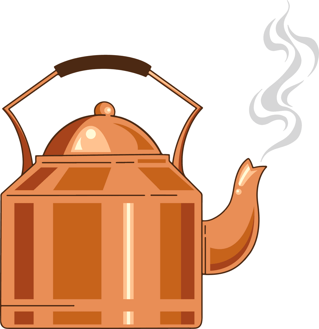 Copper Kettle Utensil with Steam on Transparent Background