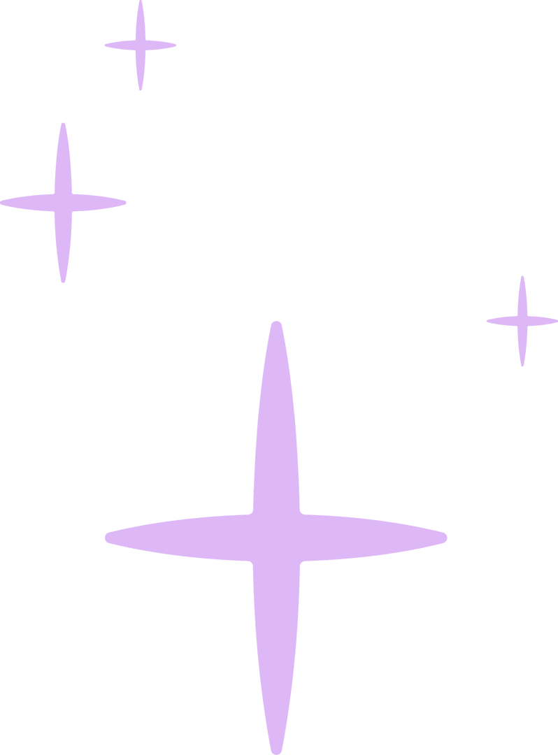 Pastel Purple Sparkle Icons on Transparent Background