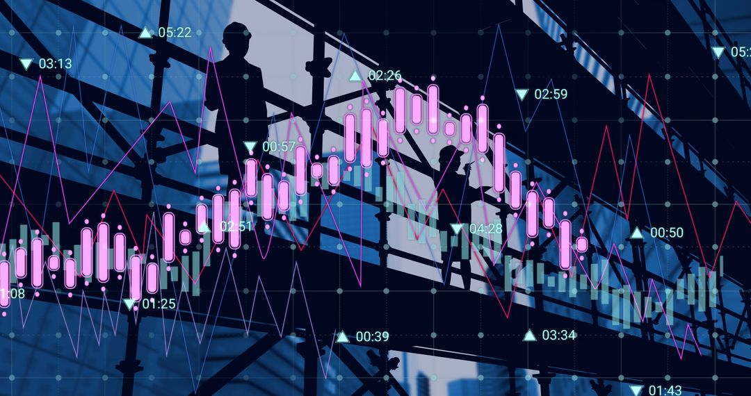 Digital Interface Overlay Financial Data on Scaffolding Scene