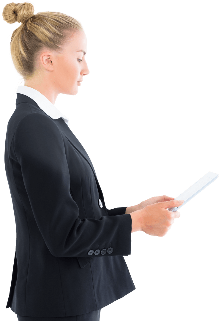 Caucasian Businesswoman with Tablet on Transparent Background