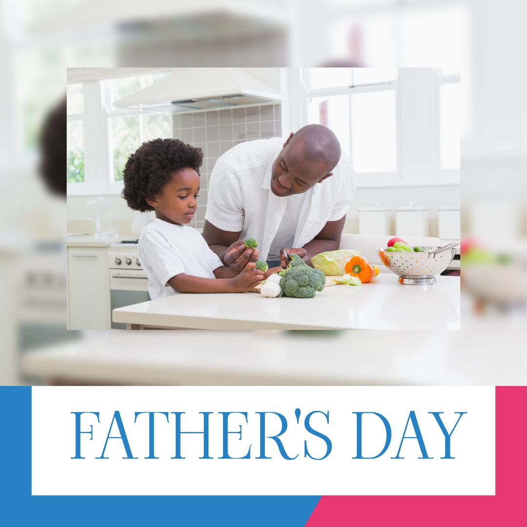 Father Teaching Son Joys of Cooking in Modern Kitchen, Father's Day Theme