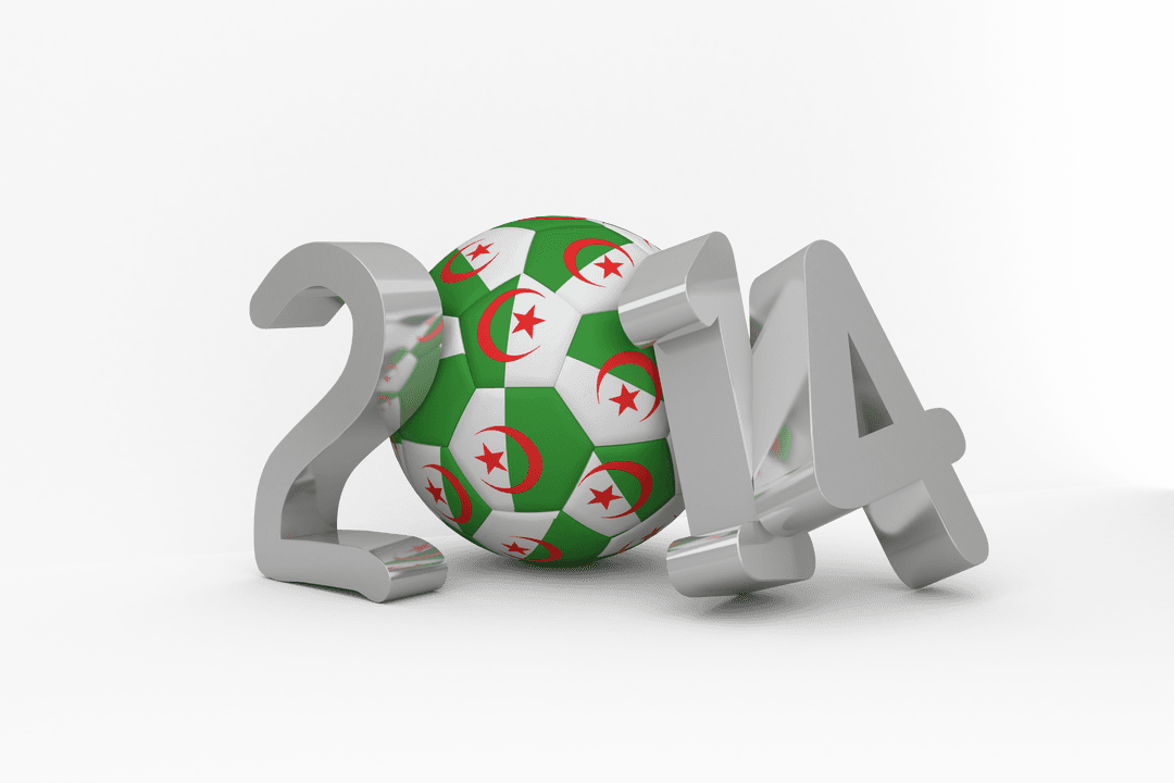 Transparent 3D Icon 2014 with Algerian Flag Soccer Ball
