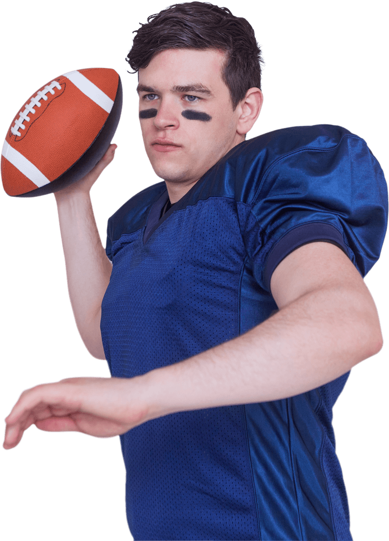 Determined Football Player Throwing Ball in Action Pose Transparent