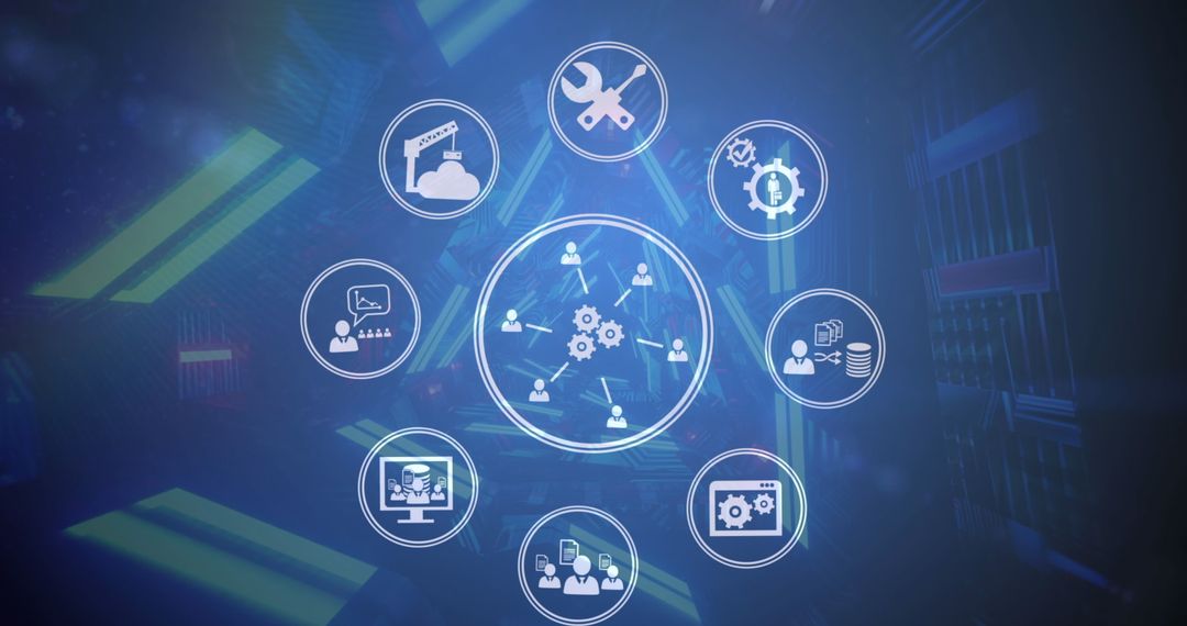 Innovative Digital Integration with Technical Icons in Futuristic Tunnel