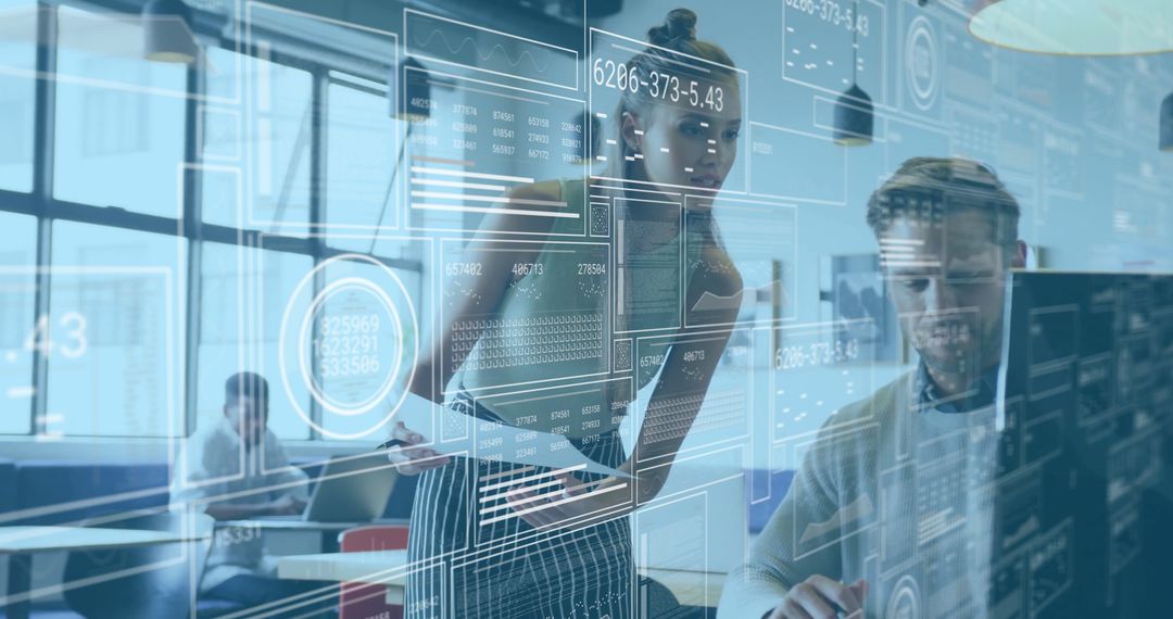 Business Professionals Engaging with Advanced Virtual Interface Technology