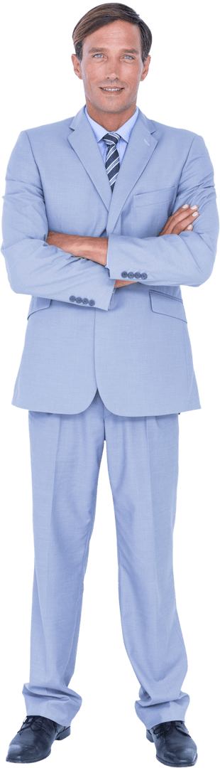 Confident Businessman Standing in Light Blue Suit Transparent Background