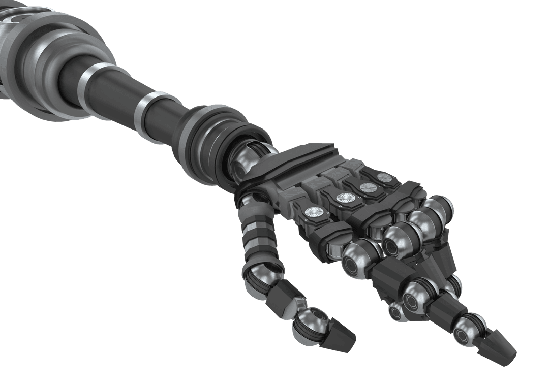 Transparent robotic arm pointing with sleek metallic design