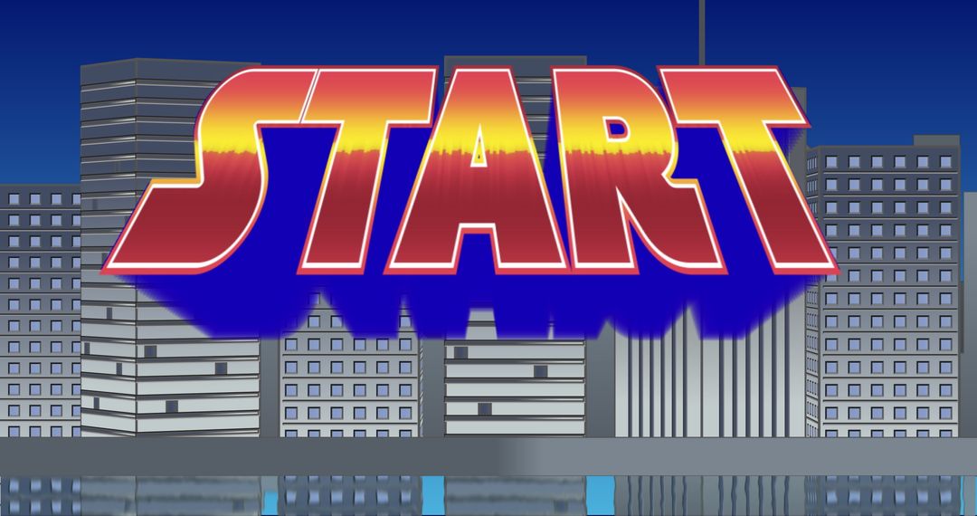 Retro Style Start Text Over Urban Skyline Background