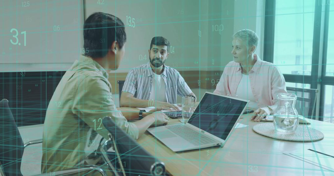 Professionals Analyzing Data Overlays in Modern Office Setup