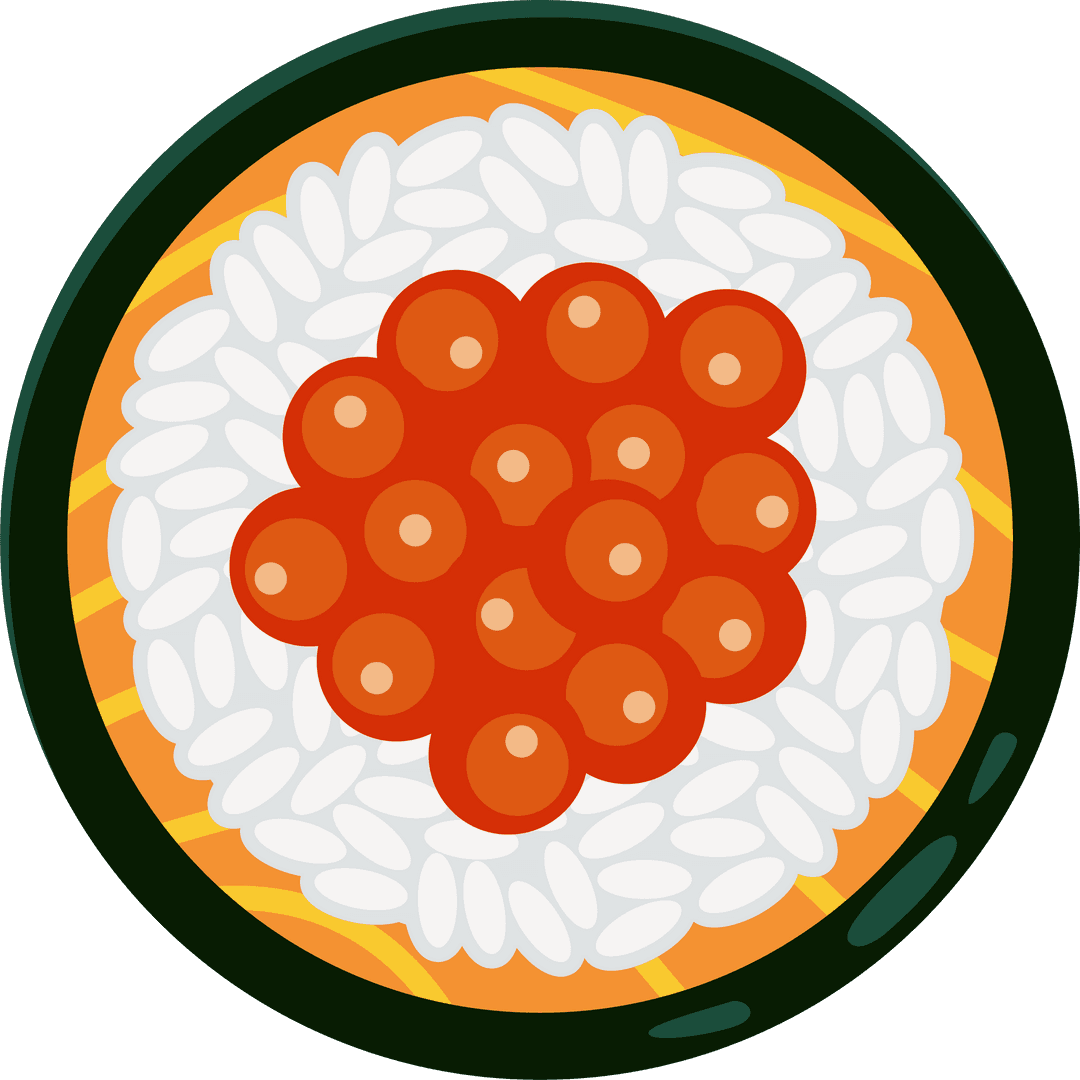 Transparent Sushi Slice with Rice and Salmon Roe Top View