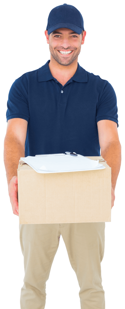 Transparent Courier Delivering Parcel with Smile