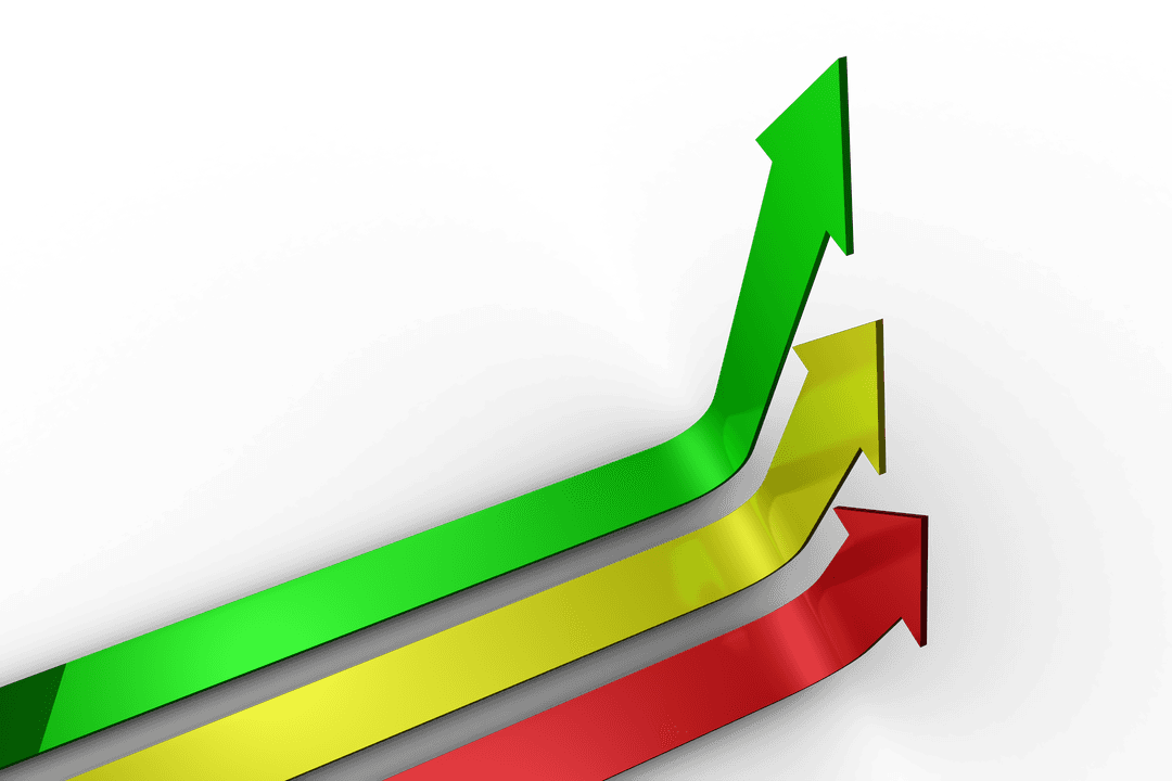 Colorful Intensifying Arrows on Transparent Background