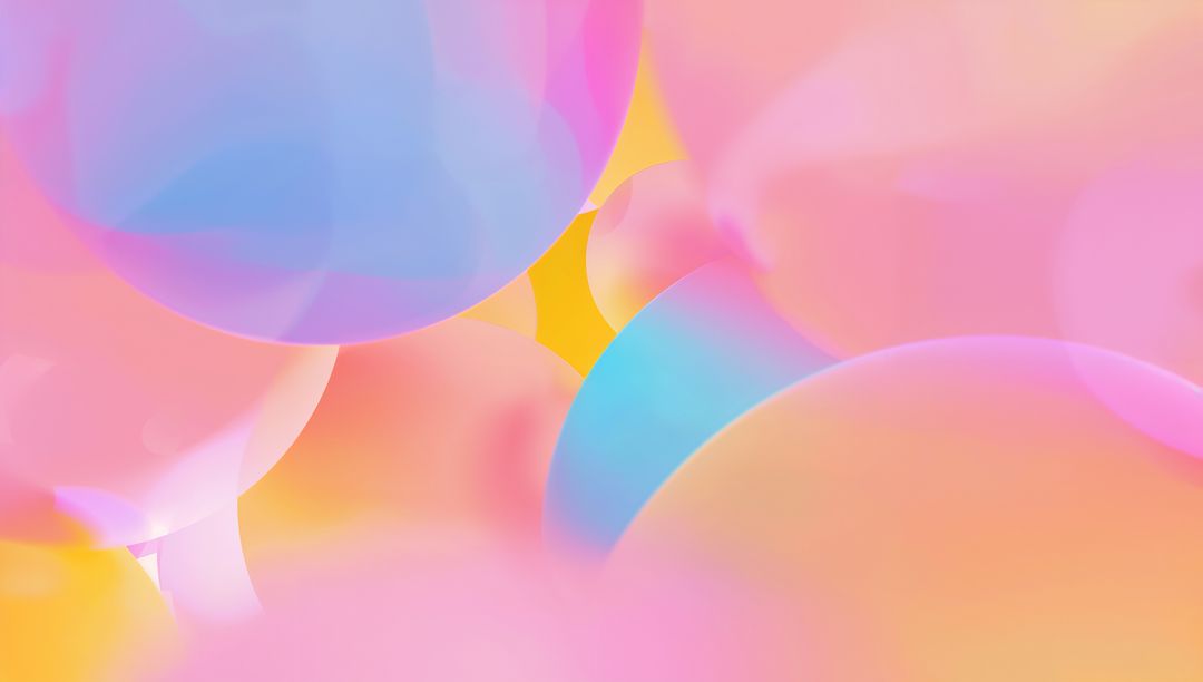 Translucent Pastel Spheres Floating in Dreamy Gradient with Bright Yellow Void