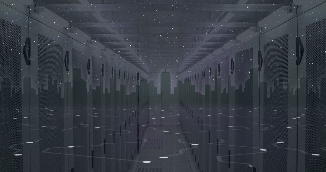 Futuristic Data Center with Global Network Connections