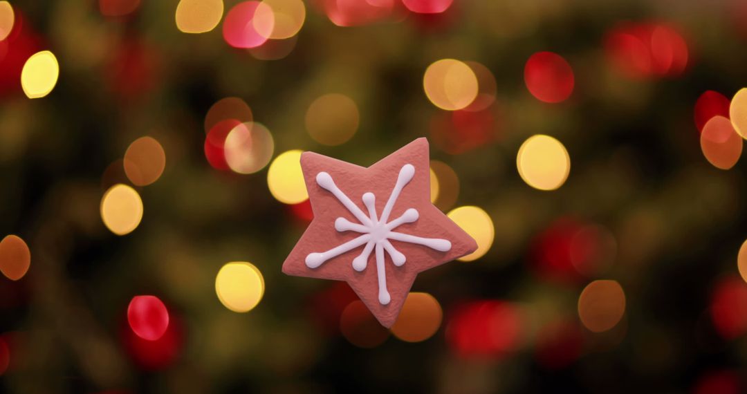 Festive Gingerbread Star with Christmas Lights Bokeh