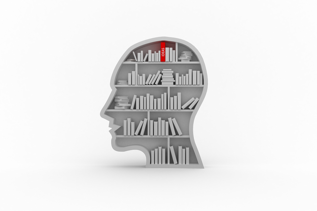 Head Shaped Bookshelf with Red Ideas Book on Transparent Background - Download Free Stock Images Pikwizard.com