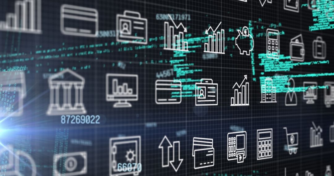 Digital Interface with Various Business Icon Projections