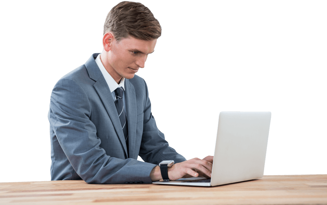 Transparent View of Businessman Working on Laptop Need for Efficiency