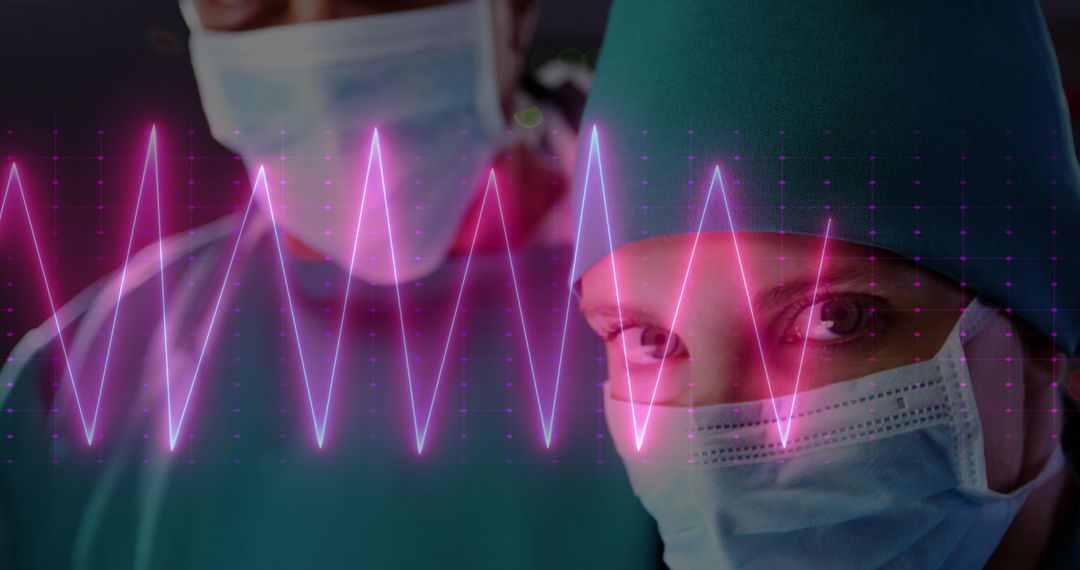 Healthcare Professionals with Heart Monitor Graphic