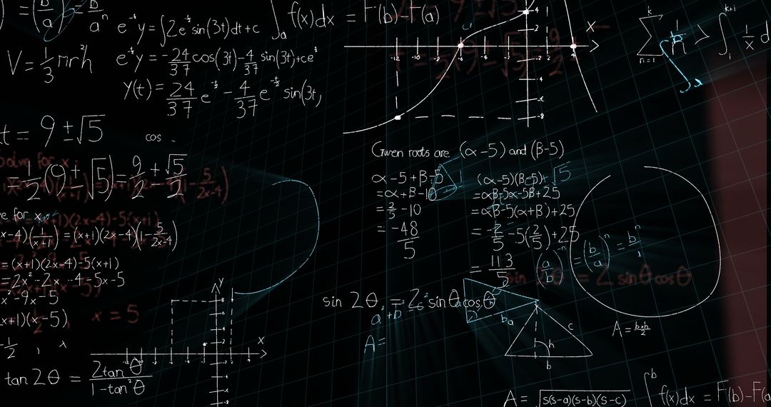 Floating Mathematical Equations on Digital Black Background