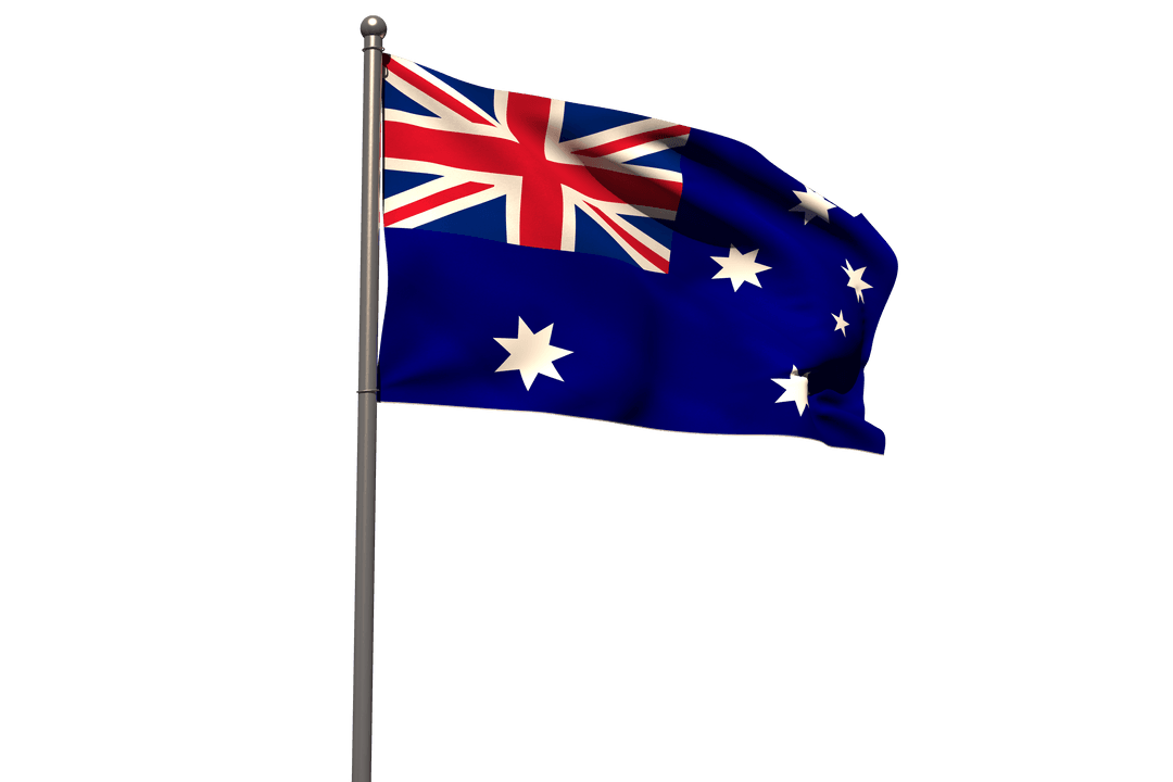 Waving Australian Flag Isolated on Transparent Background