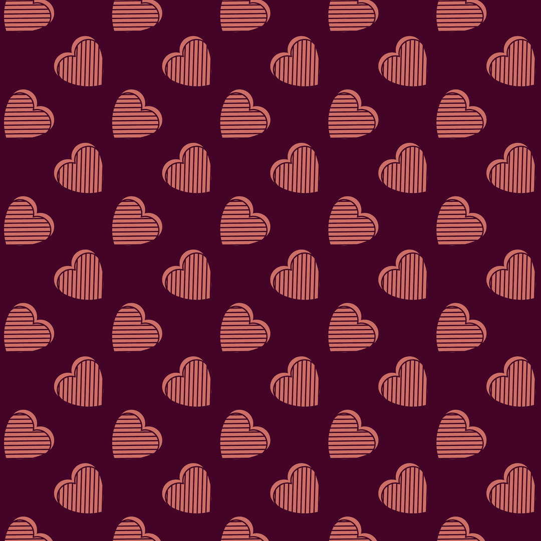 Seamless Pattern of Red Hearts on Burgundy Transparent Background